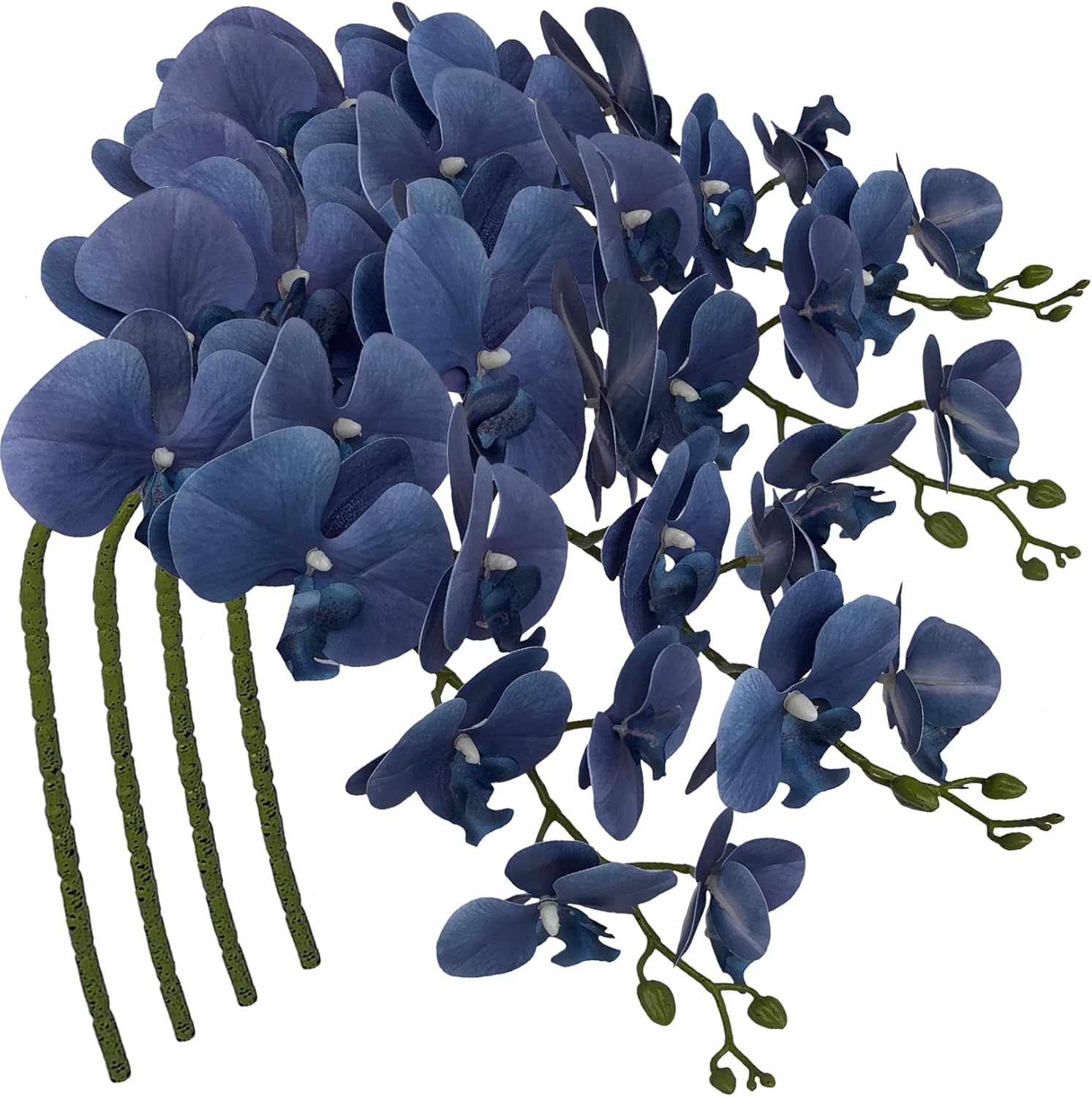 FagusHome 9 Heads Artificial Phalaenopsis Flowers 4 Pcs Artificial Orchid Flowers 42 inch Stem Plants for Home Décor (Dark Blue), FH1000144