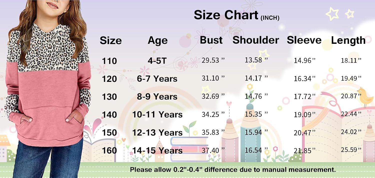 Haloumoning Kids Girls Pullover Hoodies Cute Leopard Printed Hooded Sweatshirts with Pockets 4-15 Years - Image 3