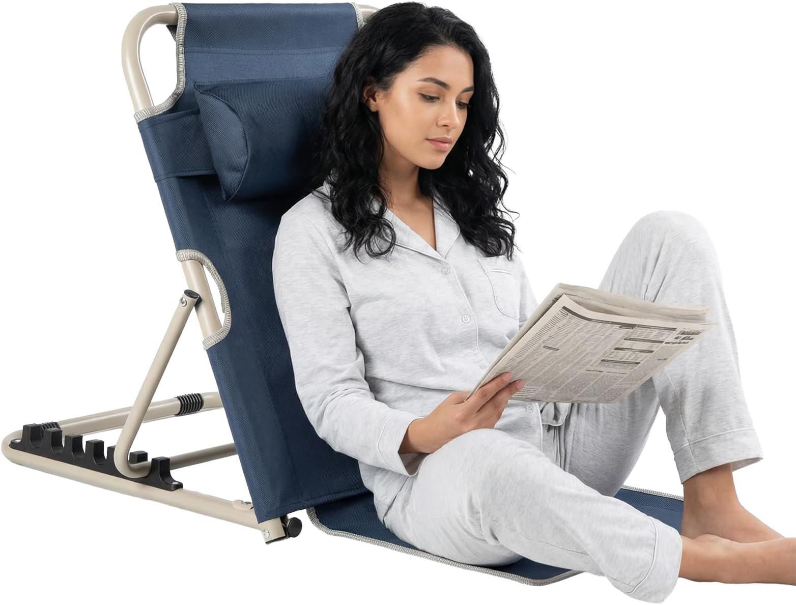 Adjustable Bed Backrest, 6-Position Lifting Back Rest Support with Headrest Pillow, Sit-up Folding Wedge for Reading, Resting, Elderly and Patient Care, Blue