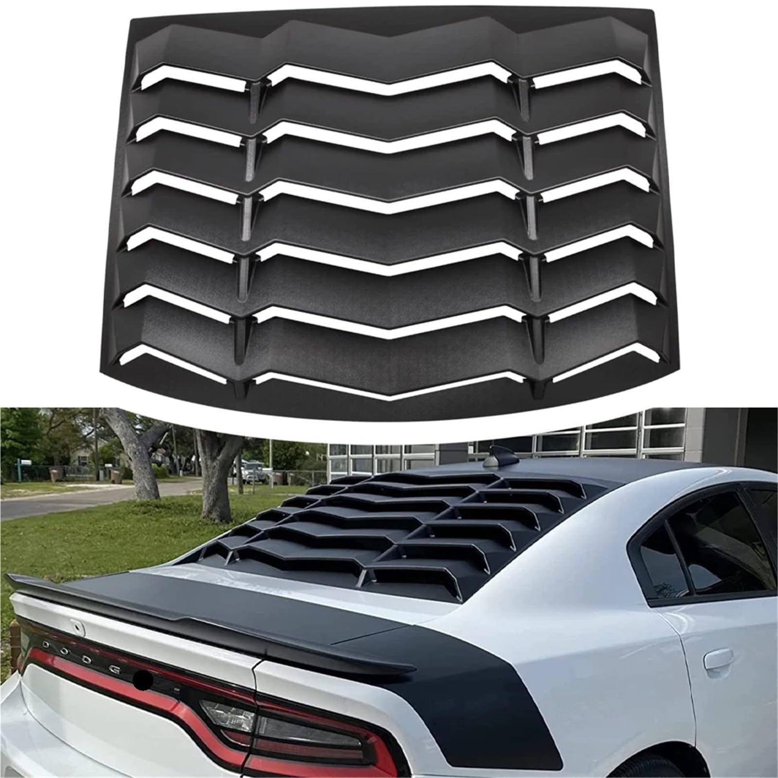 Rear Window Louver Compatible for Dodge Charger 2011-2021 SXT/GT/RT/RT Scat Pack ABS Wind-Shield Sun Shade Cover Lambo Style Matte Black