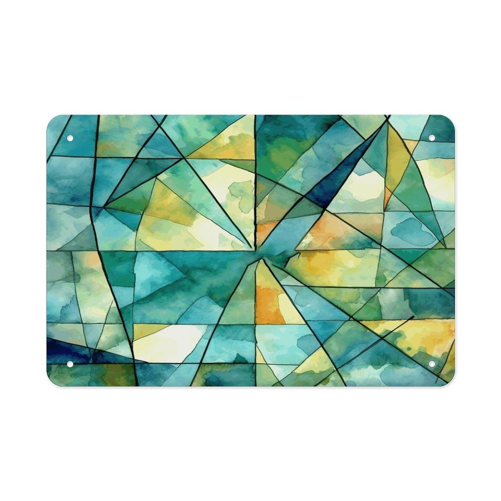 Fekiloot Style Green Geometric Pattern Metal Signs Wall Art Tin Sign