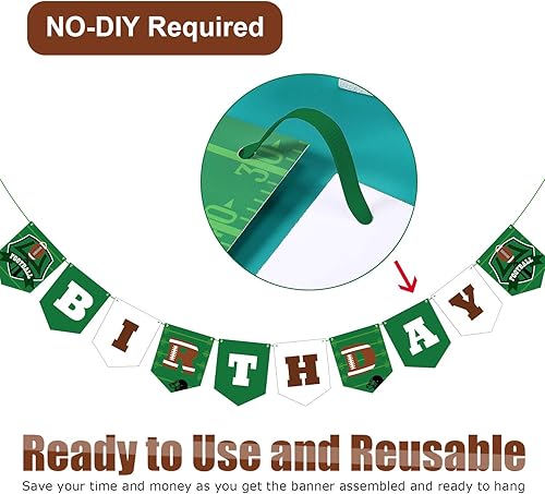 Miniatura 3 de Decoraciones de fiesta de fútbol  Cartel de feliz cumpleaños de fútbol, banderas de cuerda, letrero de banderines temáticos deportivos, suministros