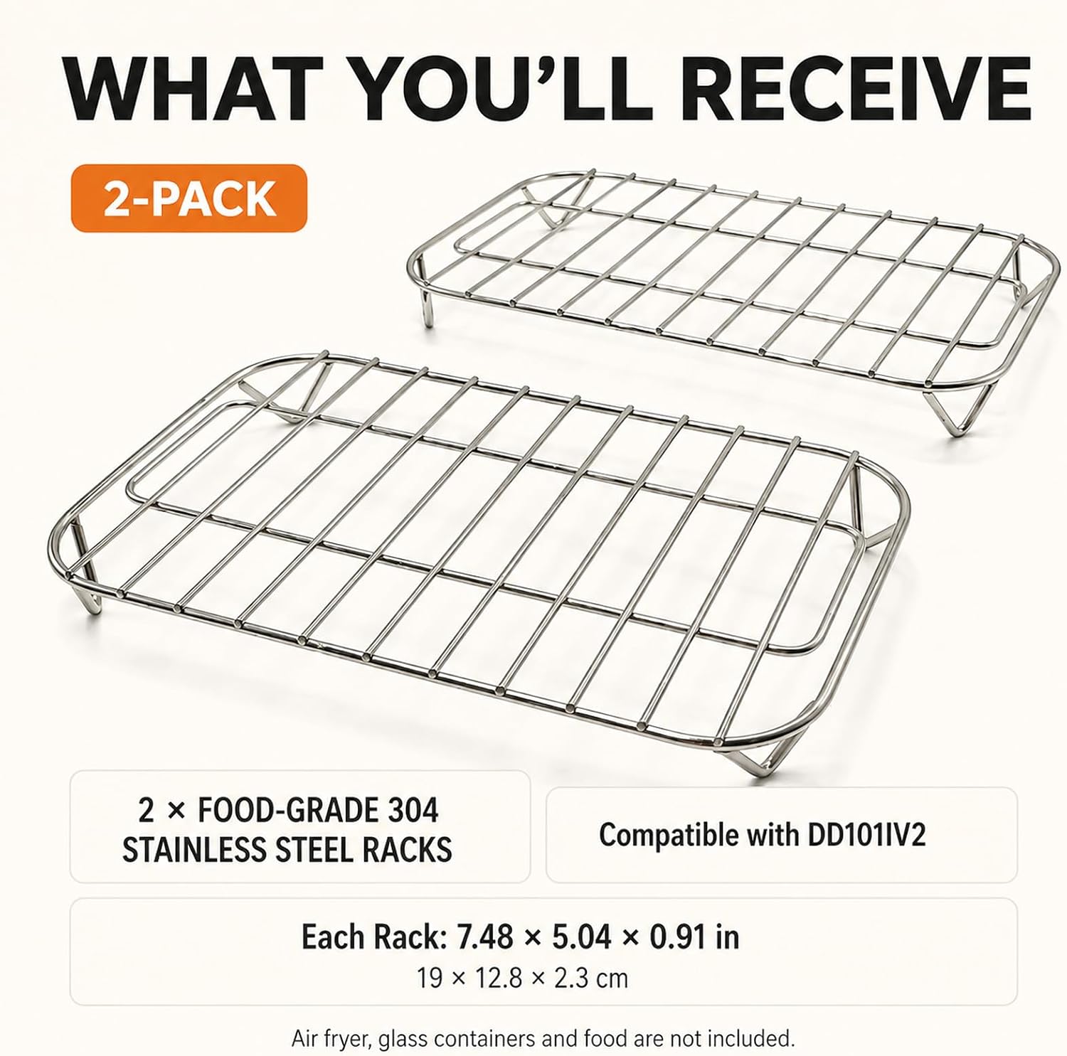 2 Pack Air Fryer Rack for Ninja Crispi DualZone DD101 Series Glass Fryer