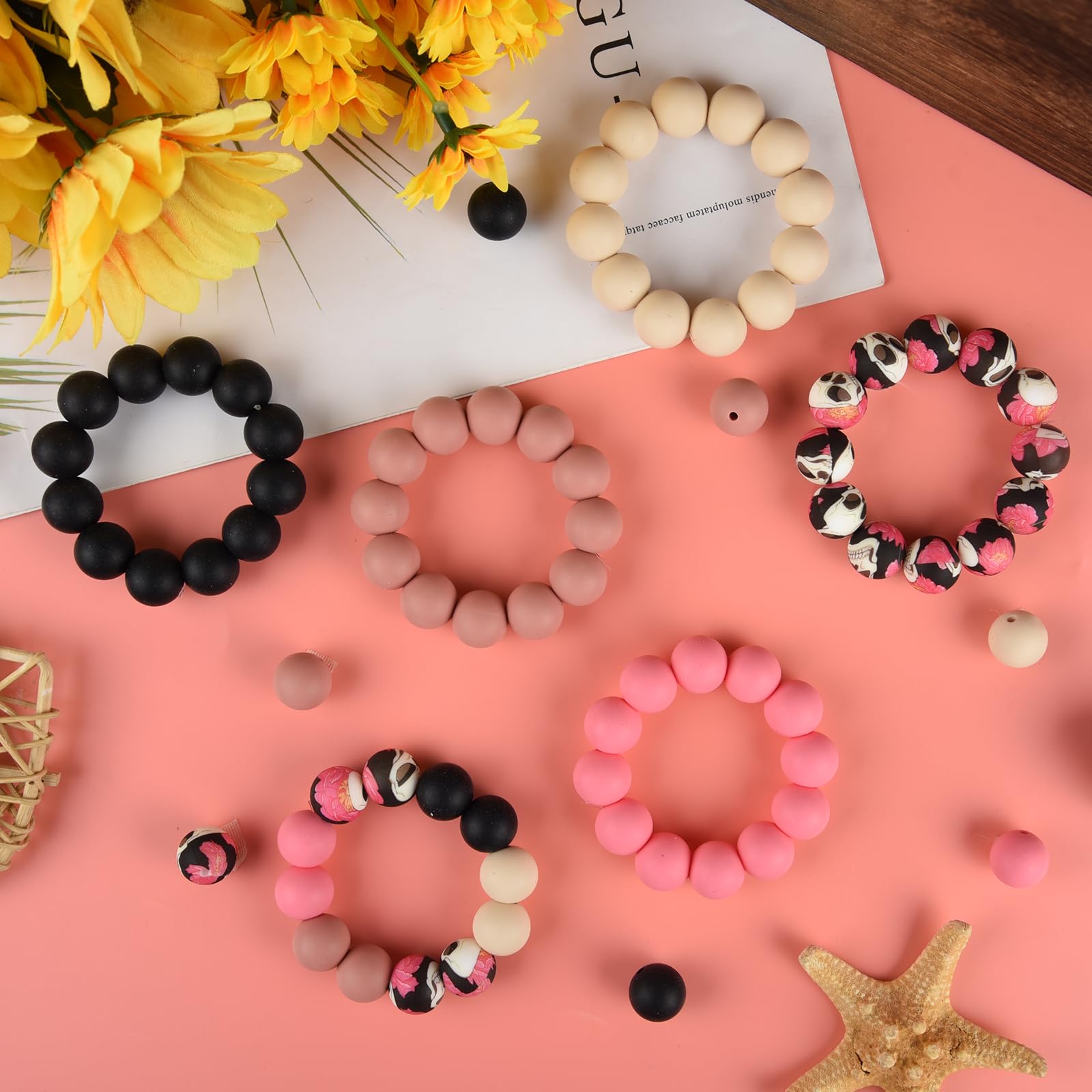 ASTARON 100 Pcs 15mm Silicone Beads for Keychain Making Off-White Pink Black Round Beads for Bracelets Crafts Beadable Pens Decorations Jewelry Making Party Favors Supplies - Image 4