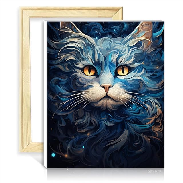TANGFEIY Kit de pintura al óleo sobre lienzo, diseño de gato galaxia colorido