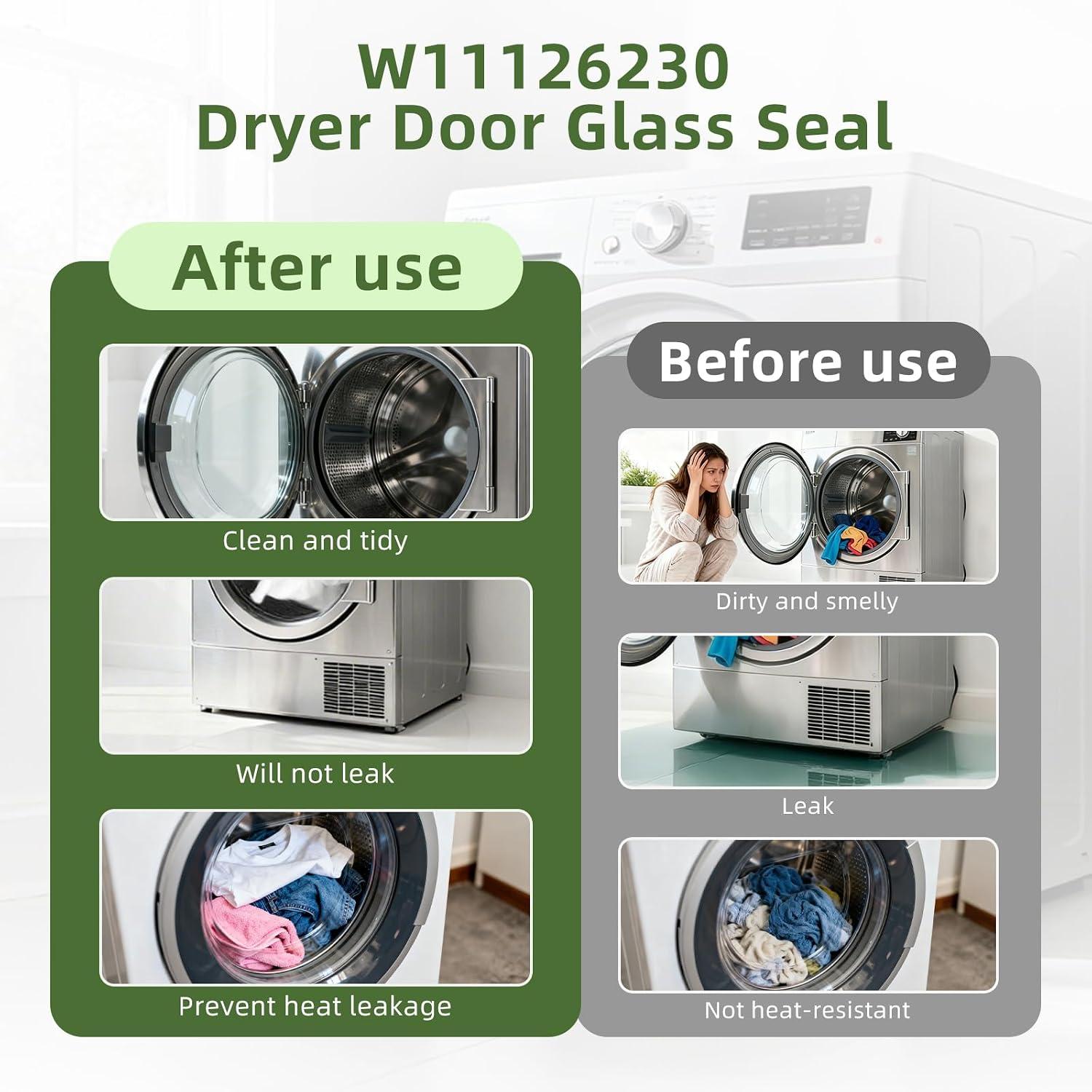 W11126230 Dryer Door Glass Seal Replacement Fits for Whirlpool Amana Maytag Crosley Dryer Glass Seal Replace W10272397 W10329710 4545986 AP6261157 PS12114459 EAP12114459
