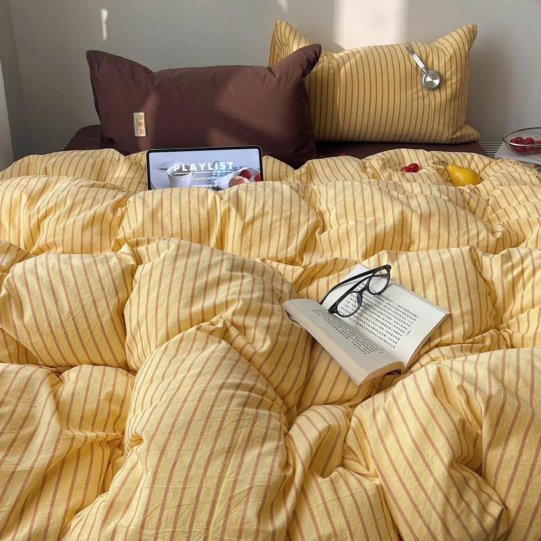 Covebett Yellow Brown Striped Duvet Cover Sets King Size Stripes Geometric โ image 1