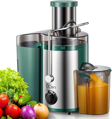 QCen - Máquina exprimidora, extractor centrífugo de 500 W, con conducto de alimentación de boca ancha de 3 pulgadas para frutas y verduras, fácil de