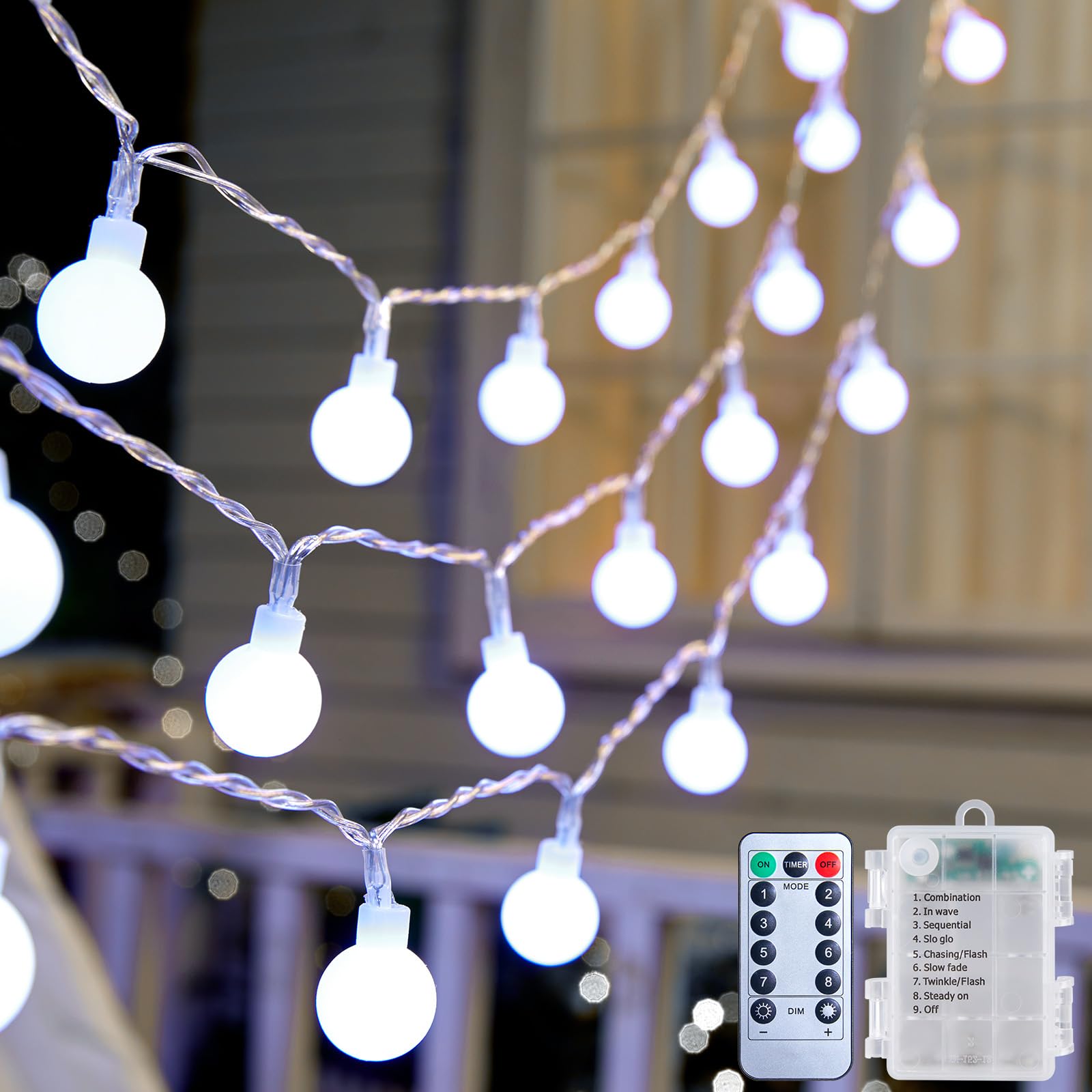 Photo 1 of 2 Pack Globe String Lights Battery Operated - 21 Feet 60 Led Fairy Lights, 8 Modes with Remote Mini Globe Lights for Indoor Outdoor Bedroom Party Wedding Garden Christmas Tree Decor, Pure White