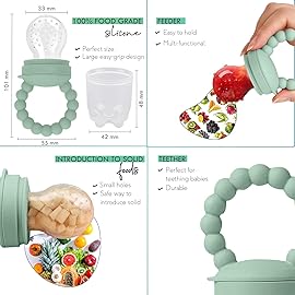 O\'doe 17-Piece BPA-Free Silicone Baby Feeding Set | Thick & Soft Suction Plates, Baby Bowls, Wooden Fork & Spoon, and More | Make Mealtime Fun and Easy for Your Little One (Beige and Green, V3)
