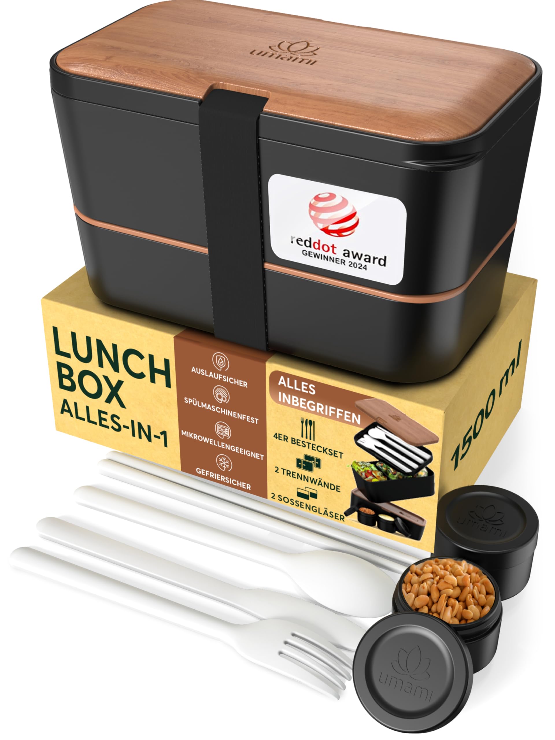 Umami Bento Lunchbox verschachtelbar 1500 ml All-in-One, Bento Box Erwachsene, Mahlzeit Prep Container für Männer