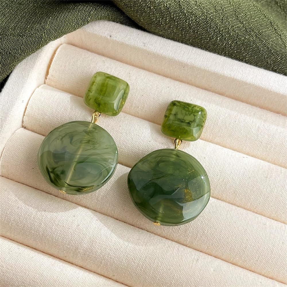 Vintage Green Blended Resin Statement Dangle Drop Earrings for Women Jewelry - Image 2