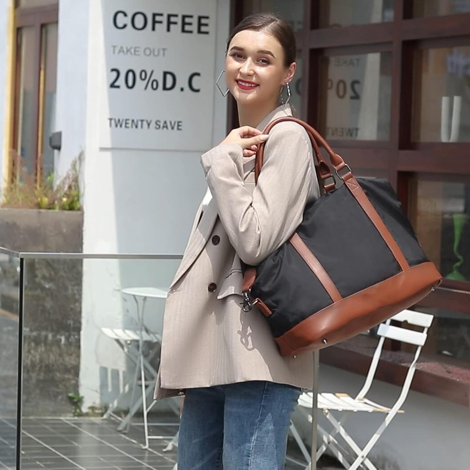 CAMTOP Women Ladies Travel Bag Canvas Weekend Overnight Carry On Luggage Bags Black image 5 of 9 B07KJ8VPXM