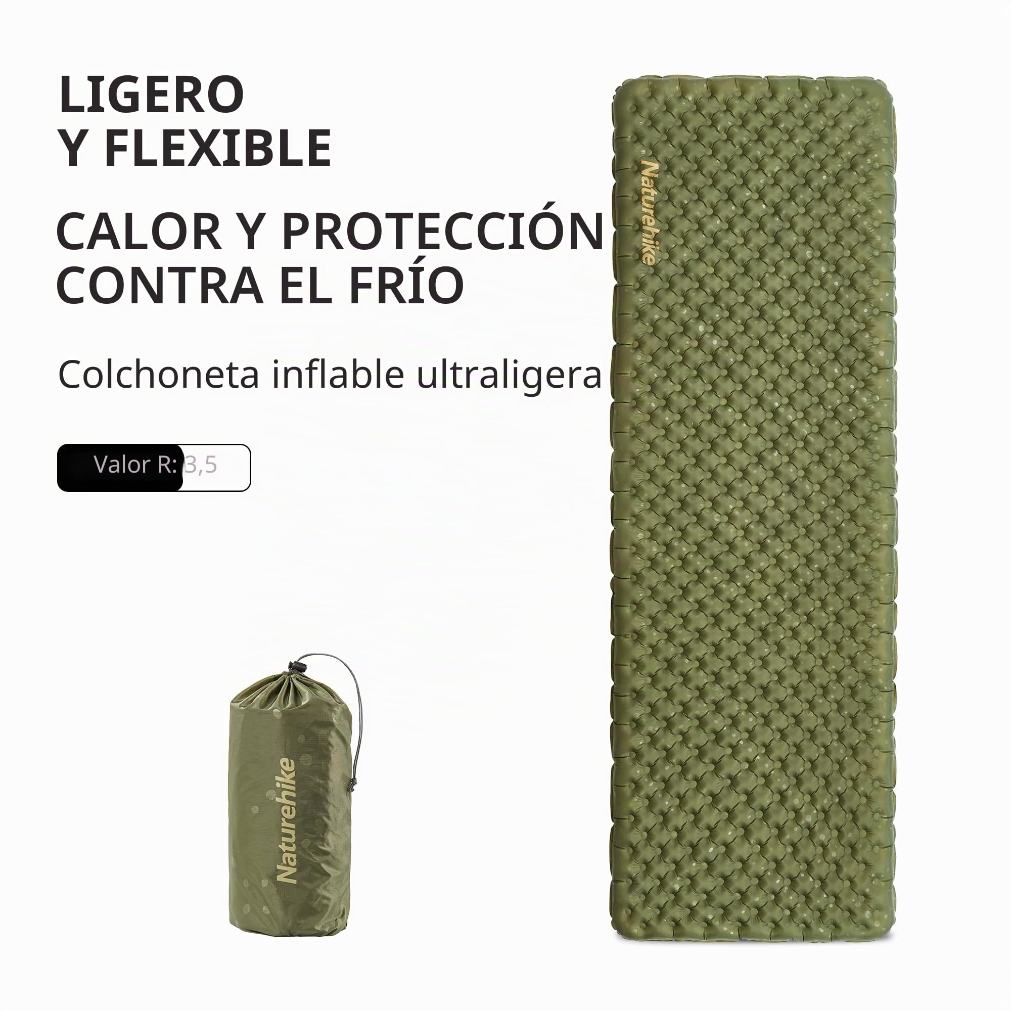 Naturehike Colchón de Aire 3,5 R-Value para Acampada, Colchón de Aire Duradero Autoinflable Ultraligero para 4 Estaciones con Bolsa Inflable
