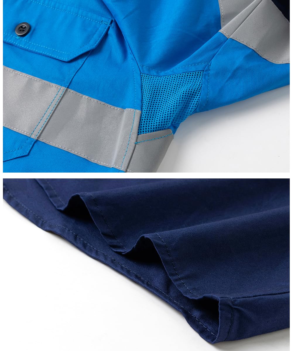 Chemise de Travail à Boutons pour Homme Bande Réfléchissante Polo Haute Visibilité à Manches Longues Vêtements de Travail Bouton T-Shirt avec Poches