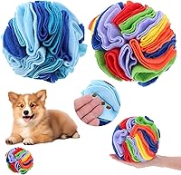 AojSup 2-Pack Snuffle Balls for Dogs & Cats - Interactive Treat Puzzle Toy, Slow Feeder, Stress Relief, Soft Polar Fleece 5.9in Rainbow Ocean Blue