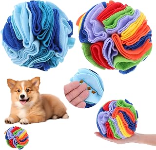 AojSup 2-Pack Snuffle Balls for Dogs & Cats - Interactive Treat Puzzle Toy, Slow Feeder, Stress Relief, Soft Polar Fleece 5.9in Rainbow Ocean Blue