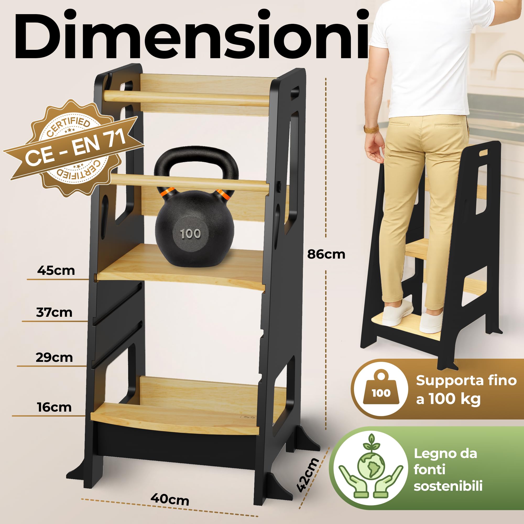 BEY & CO® Wieża Obserwacyjna dla Dzieci - Regulowana 3 poziomy, Antypoślizgowa
