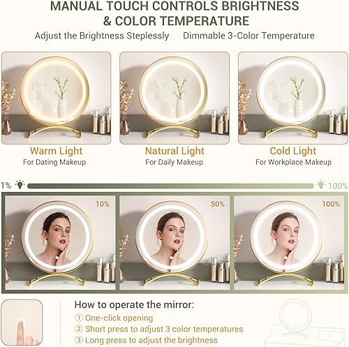 Miniatura 3 de Armocity - Mesa de tocador con espejo y luces, juego de mesa de maquillaje con 6 cajones de almacenamiento, taburete y organizadores divididos,