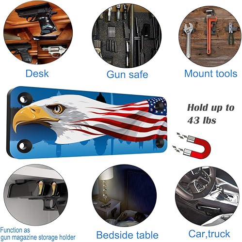 Miniatura 8 de DB Imán para pistola, soporte magnético para pistola, clasificación de 43 libras, revestimiento de goma antiarañazos, funda para pistola de