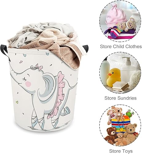 Miniatura 3 de Cesta de lavandería plegable con diseño de elefante, diseño de animales de dibujos animados, con asas, grande, impermeable, para almacenamiento,