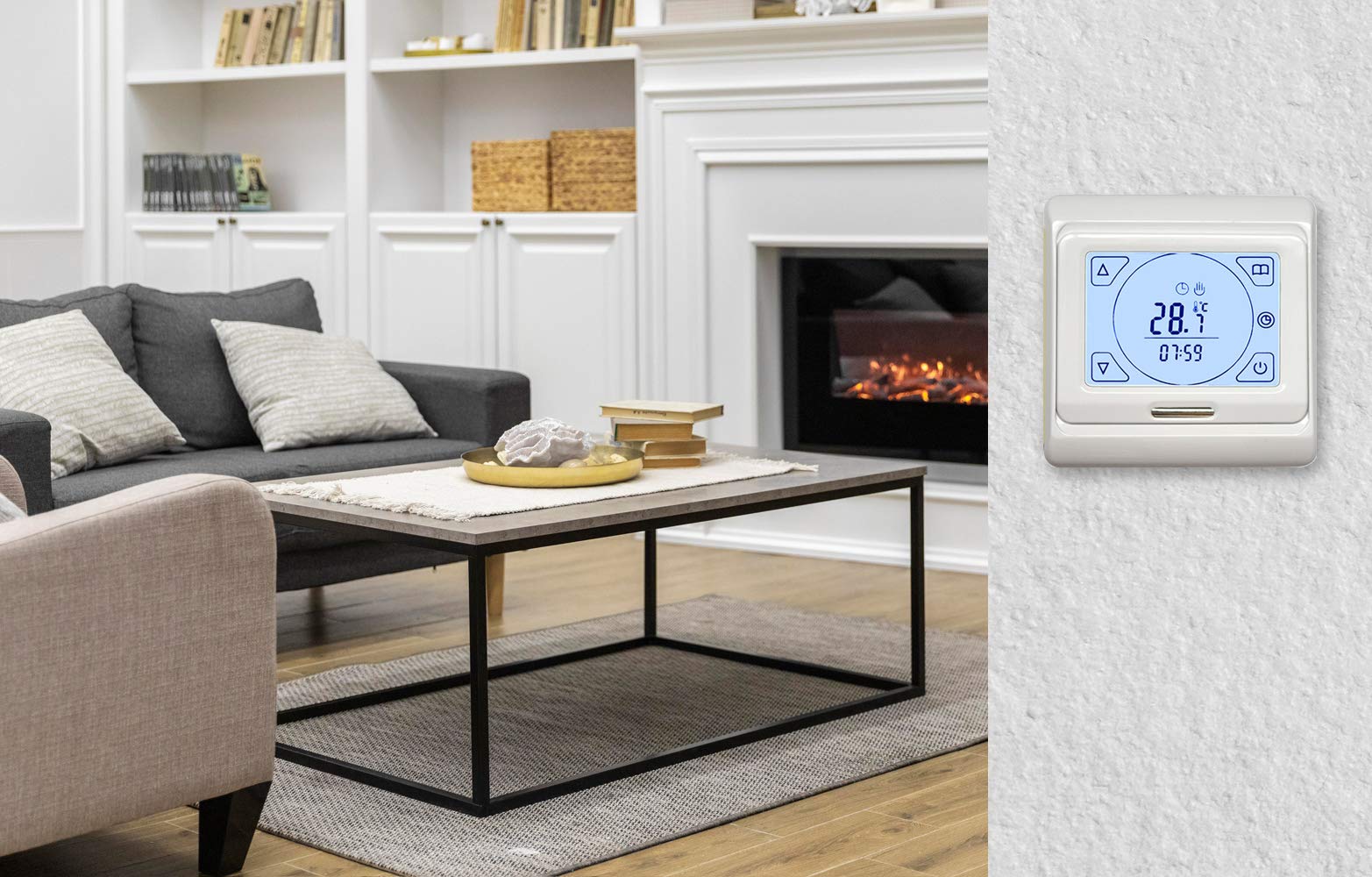 Thermostat E91 mit LCD-Touchscreen 16A - Digitales Raumthermostat programmierbar mit Internem Temperatursensor und Bodenfühler - Heizungssteuerung für Fußbodenheizung.