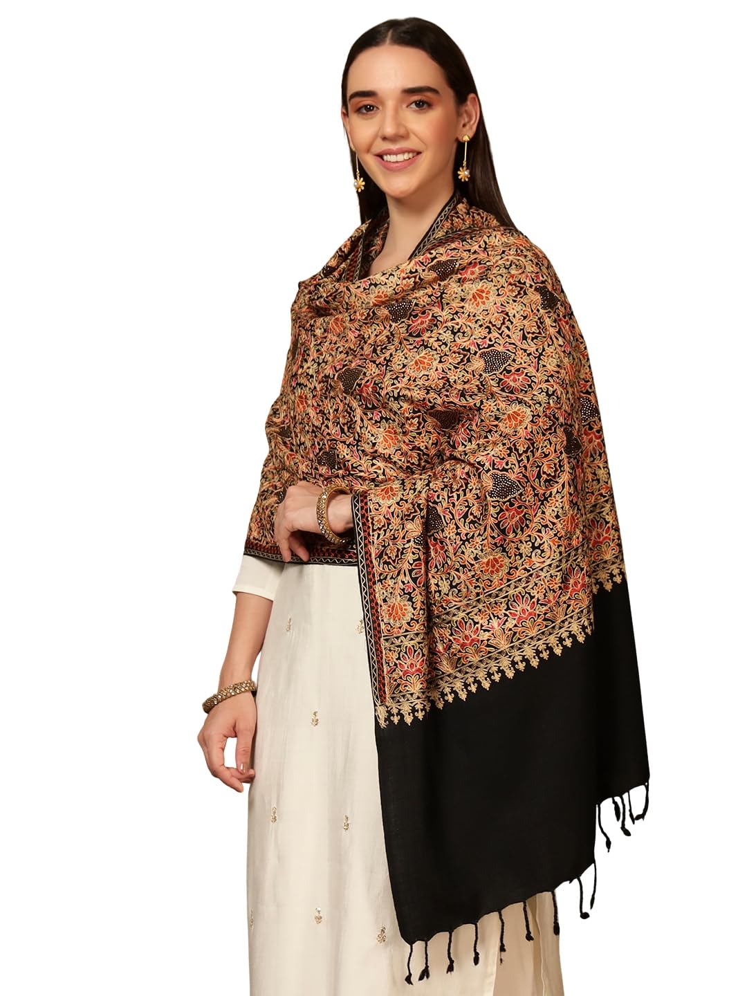 pashmoda Women Hunar Fine Wool Nalki Embroidered Stole (Size : 28x80in, 71X203cm)-picture-35