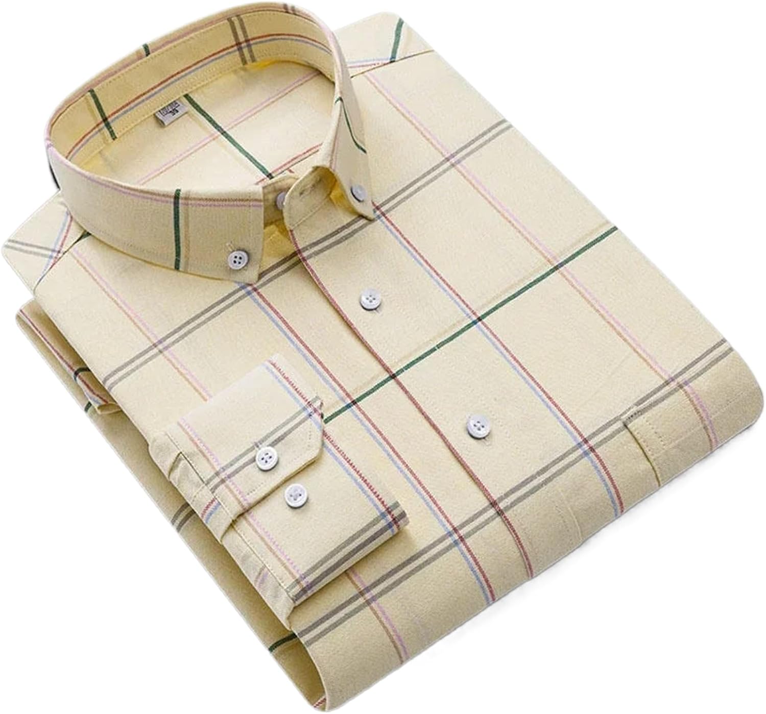 Long-Sleeve Cotton Shirts for Men Slim Fit Formal Plain Shirt Plaid Casual Tops