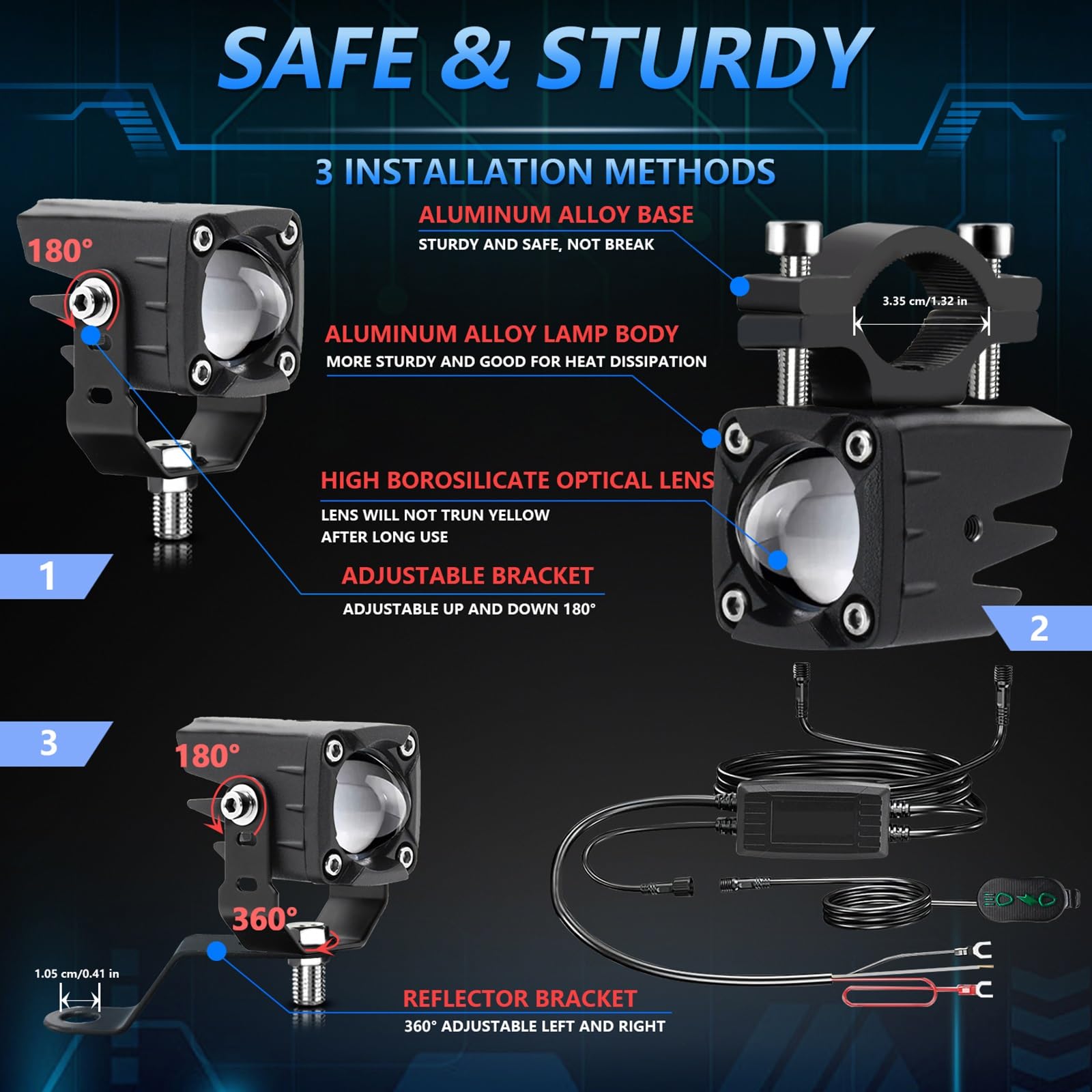 Dirt Bike Reflektor Reflektory motocyklowe Motocyklowe światła przeciwmgielne LED do jazdy 120W 18000 lm 6 trybów oświetlenia światła kompatybilne z ciągnikiem siodłowym ATV UTV SUV