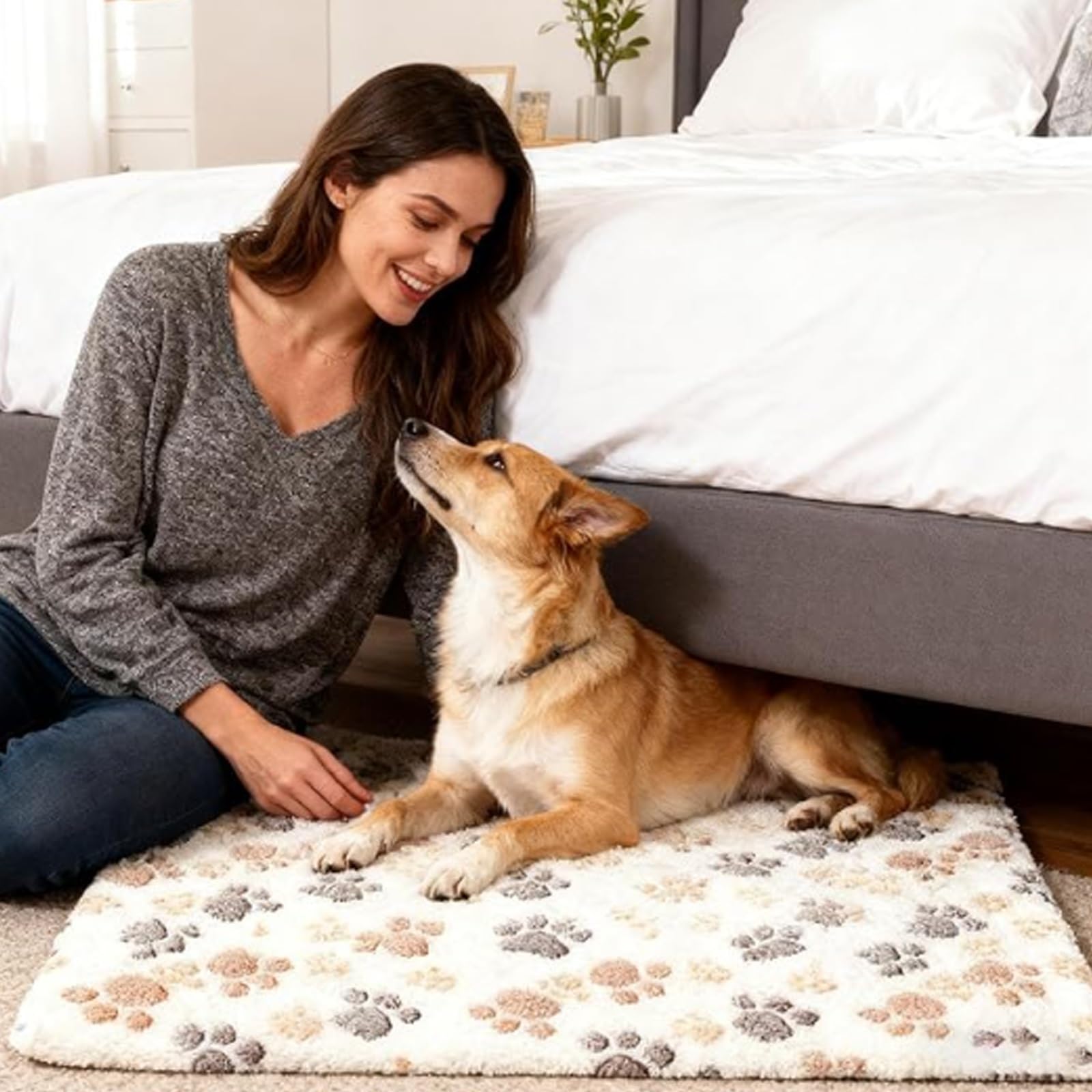 Lot de 2, Tapis Auto Chauffant Chat, Tapis Chauffant pour Animaux, Déhoussable et Lavable, Doux et Confortable, Antidérapant, sans Électricité(White,Medium)