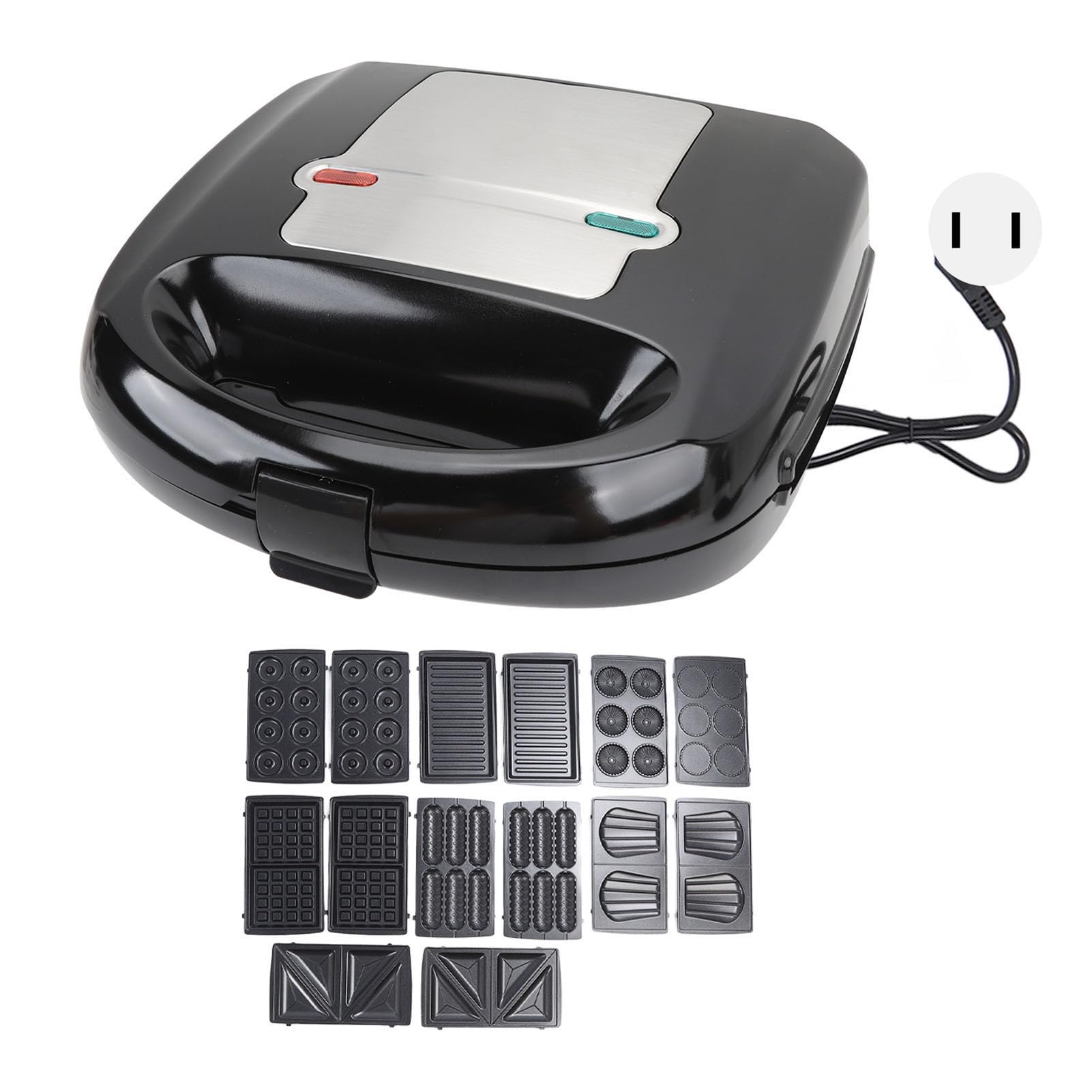 Tnfeeon 8 in 1 Sandwich Maker Panini Press Stick Proof Breakfast Machine with 14 Removable Plates for Sandwich Donut Waffle Nut Madeleine Cake Steak Hot Dog Cookie (US Plug 110V)