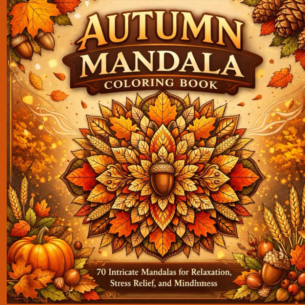Autumn Mandala Coloring Book: 70 Intricate Mandalas for Relaxation, Stress Relief, and Mindfulness