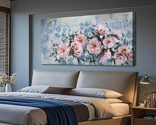 Miniatura 4 de Acocifi Arte floral para pared, pintura de peonías para sala de estar, imagen de flores rosas, lienzo grande, decoración de pared, obra de arte