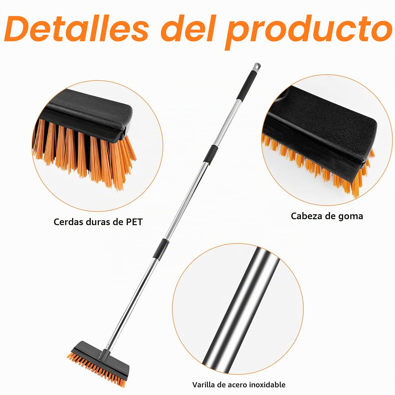 Escoba de Jardín, Escoba de Empuje con Mango, Cepillo Barrendero Fibra Dura Fuerte, Cerdas de Elastón, para La Limpieza de Balcón, Terraza, Jardín, Aceras, Senderos, Interior y Exterior