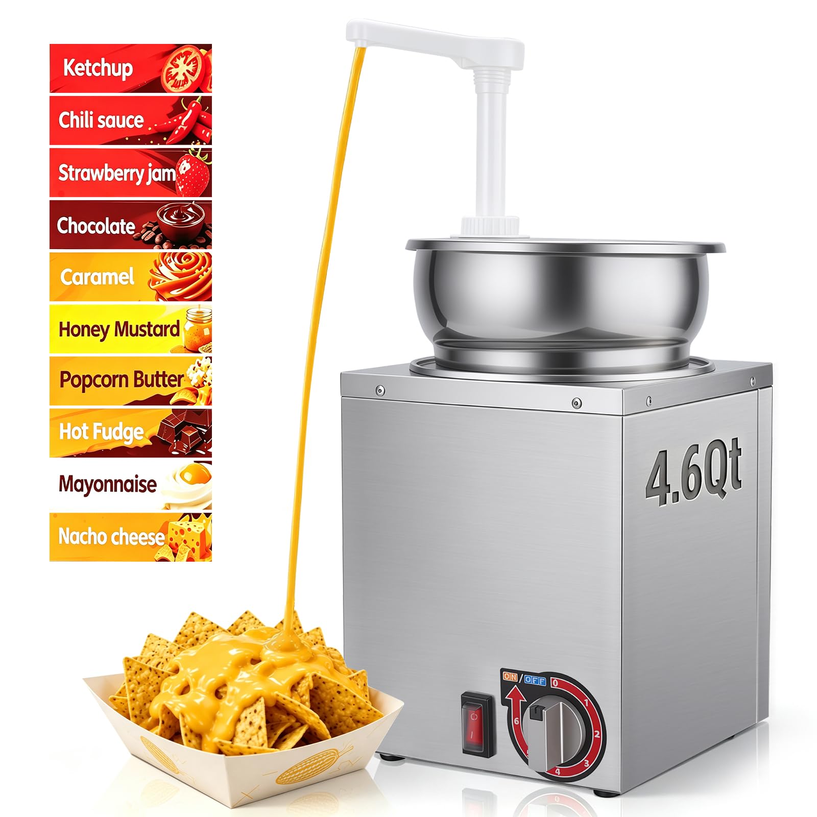 4.6Qt Nacho Cheese Sauce Dispenser Hot Fudge Warmer with Pump