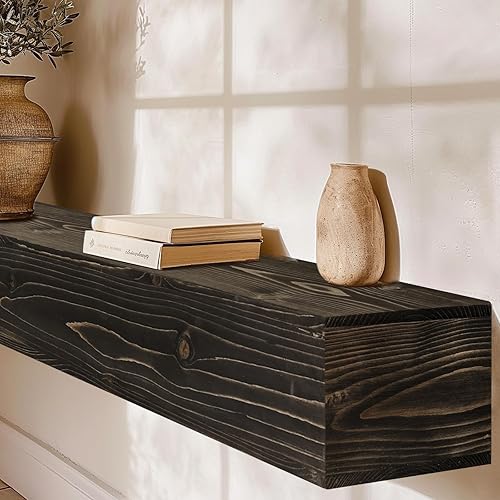 Miniatura 3 de YLYHSST Fireplace Mantel, 6'' Thick Wall Decor Long Floating Shelf, 60inch Rustic Wood Shelf with Invisible Brackets, Black