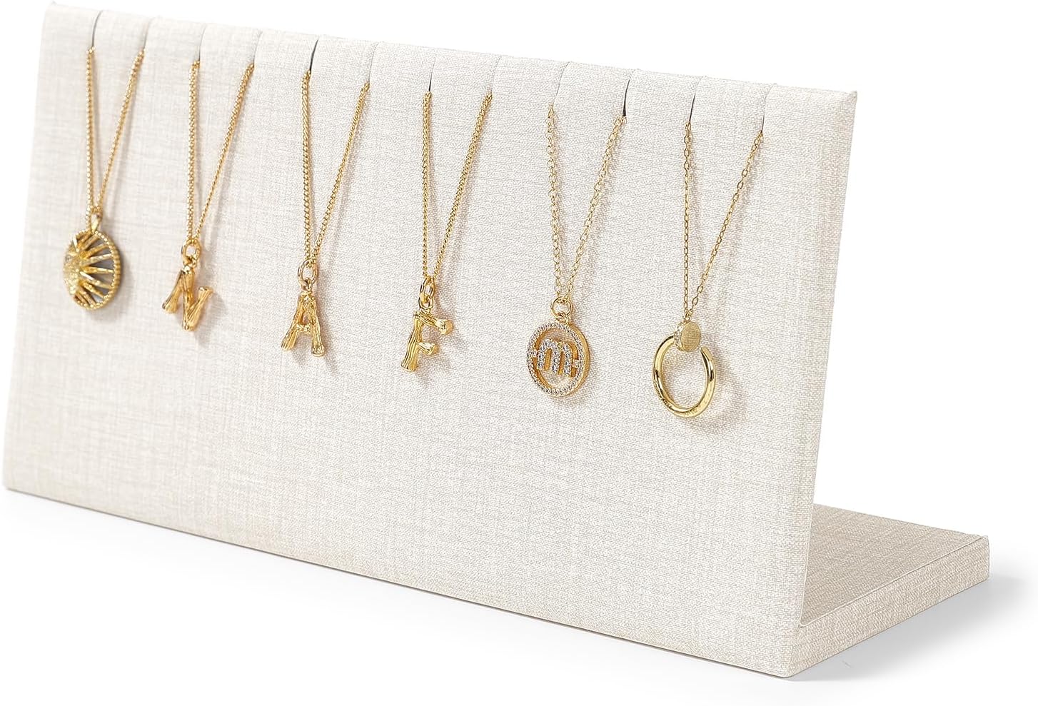 PU Leather with Linen Texture Necklace Display Stand Necklace Bracelet Display Holder Stand with Hooks For Jewelry Storage Display (White)