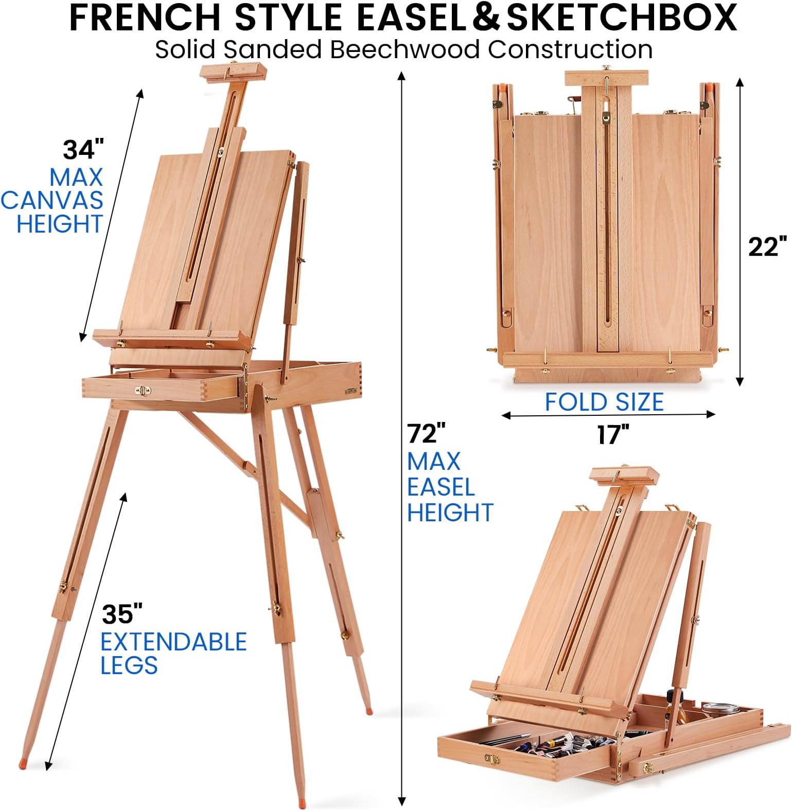 MERRIY 155-Piece Artist Painting Kit with French Easel, 48 Colors Acrylic Paints, 24 Colors Oil & Watercolor Paints, Professional Kit for Adult Artists & Beginners