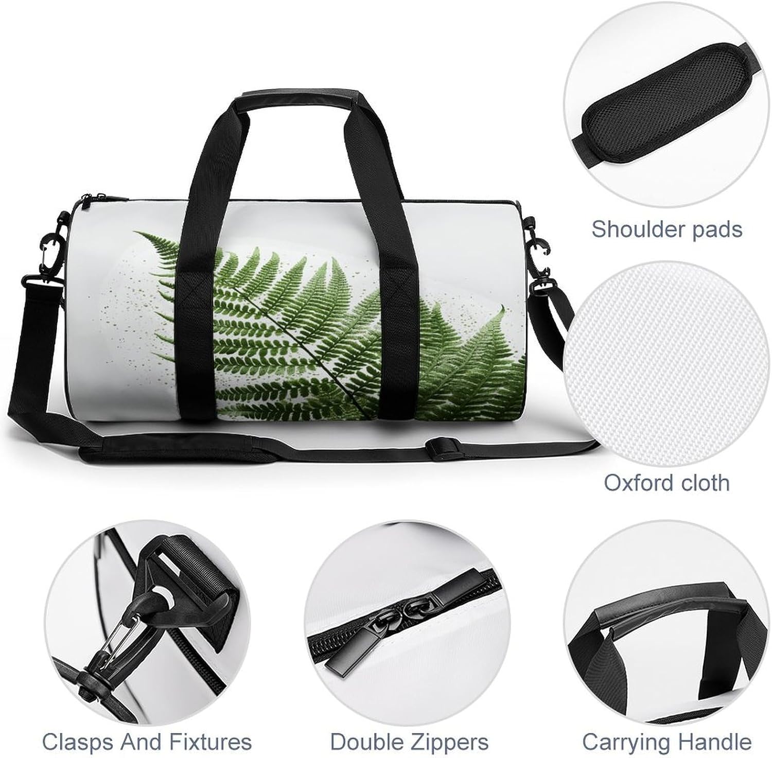 Single Green Fern Leaf Gym Bag Duffle Bags Weekender Overnight Bag image 5