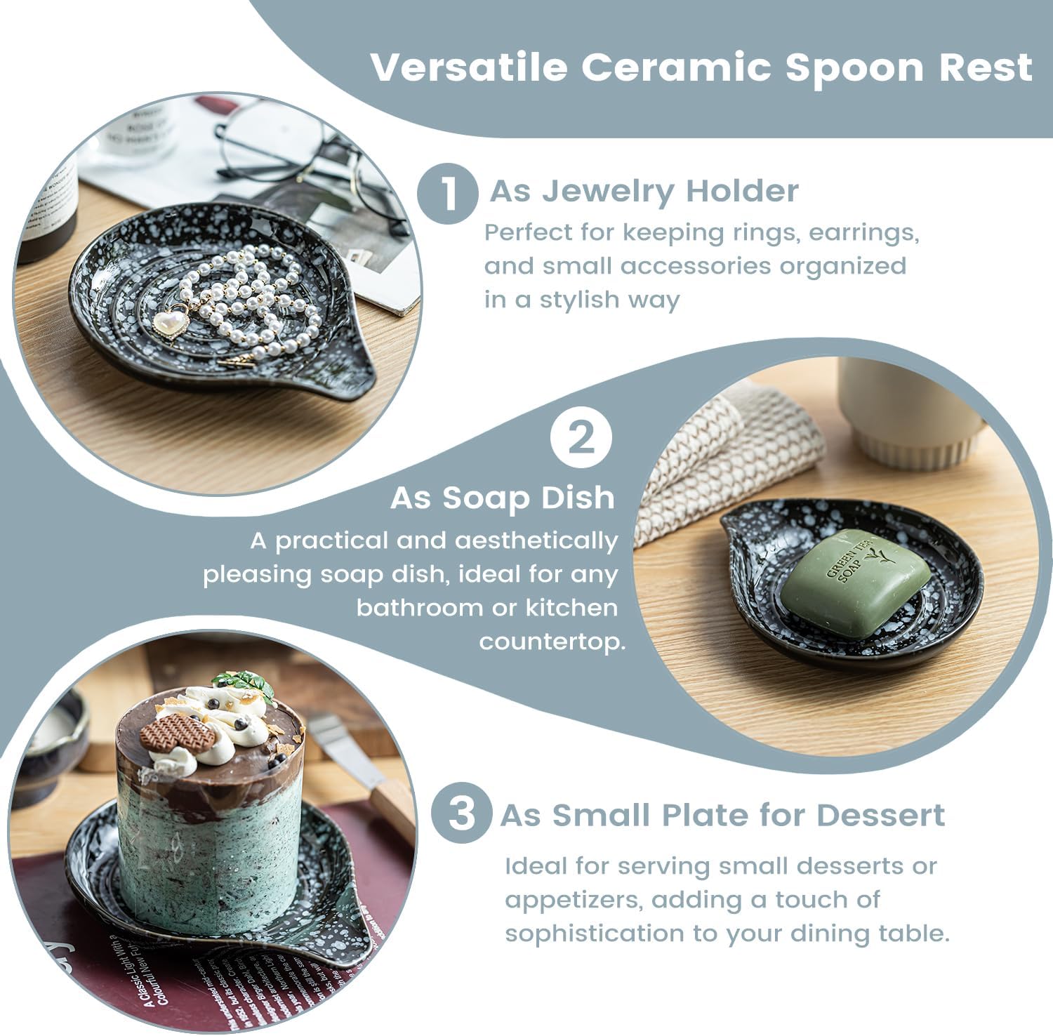 LAUCHUH Spoon Rest for Stove Top Cooking Spoon Holder for Kitchen Countertop Large Ladle Holder for Spatula, Spoons or Tong, Farmhouse Easter Decor, Starry Black