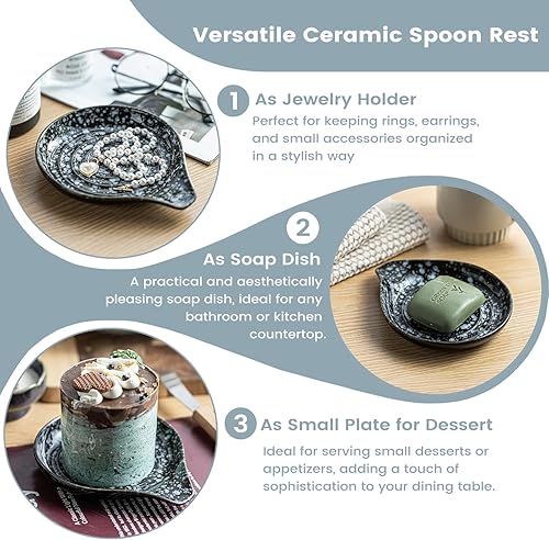 Miniatura 84 de Soporte de cuchara de cerámica para encimera de cocina, soporte de cuchara de porcelana para estufa, soporte grande para espátula, cucharas o Blanco