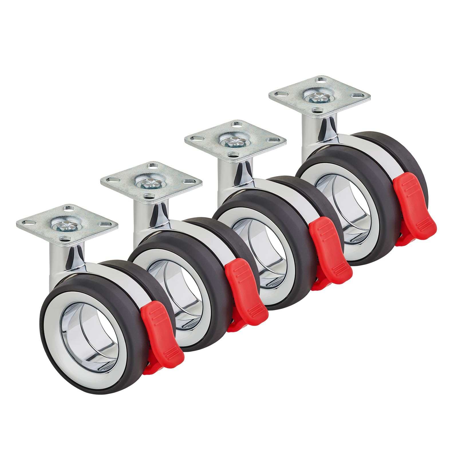 SOTECH juego de 4 ruedas para muebles Düsseldorf Ø 75 mm (altura 98,5 mm, cromo/negro, con freno, placa de montaje 47 x 47 mm) Ruedas - Aporte movimiento y estilo a sus muebles