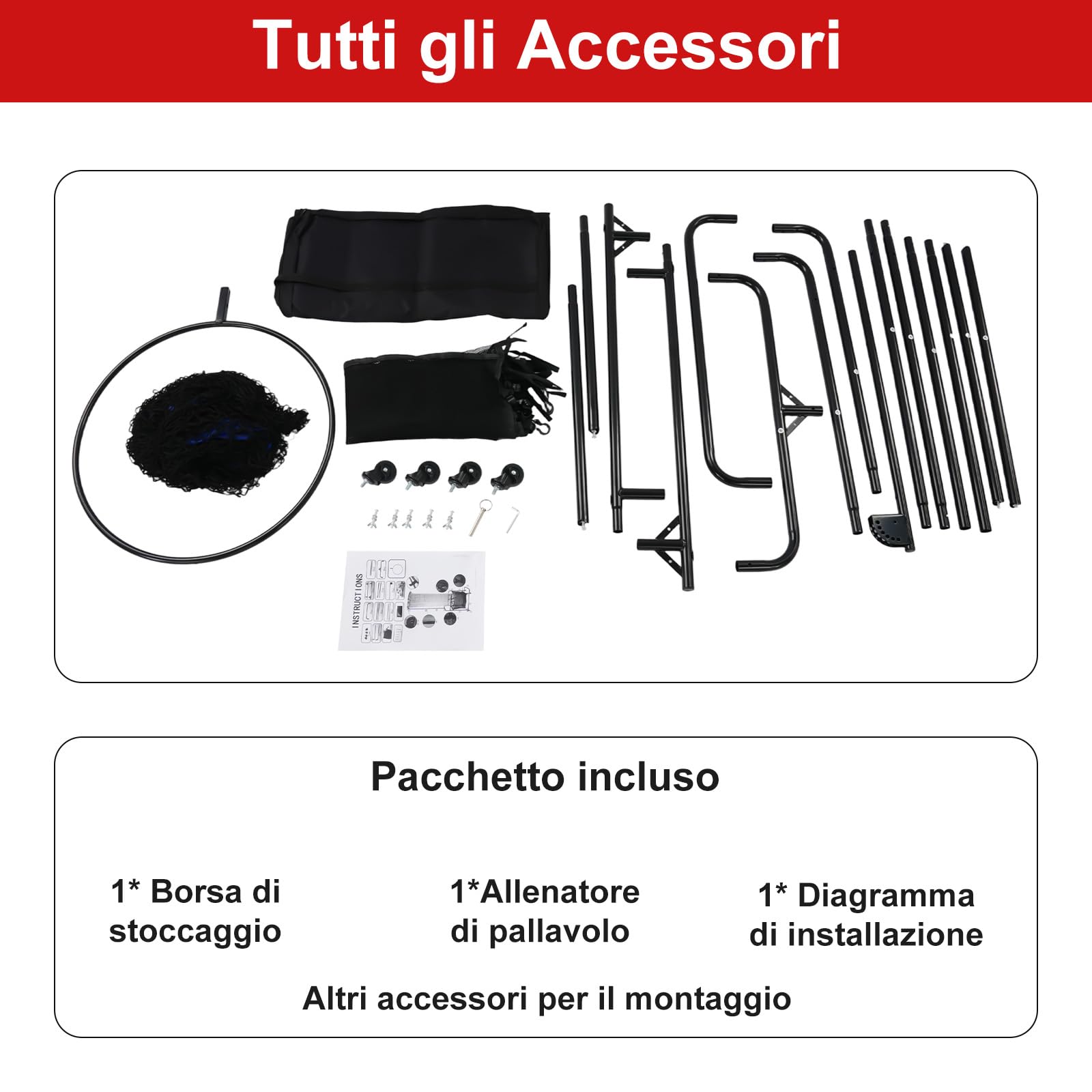 Set di allenamento per la pallavolo con ruote, rete di allenamento per la pallavolo regolabile con angolazione da 0° a 90° e altezza da 1,7 a 3,3 m, rete di esercitazione con rimbalzo