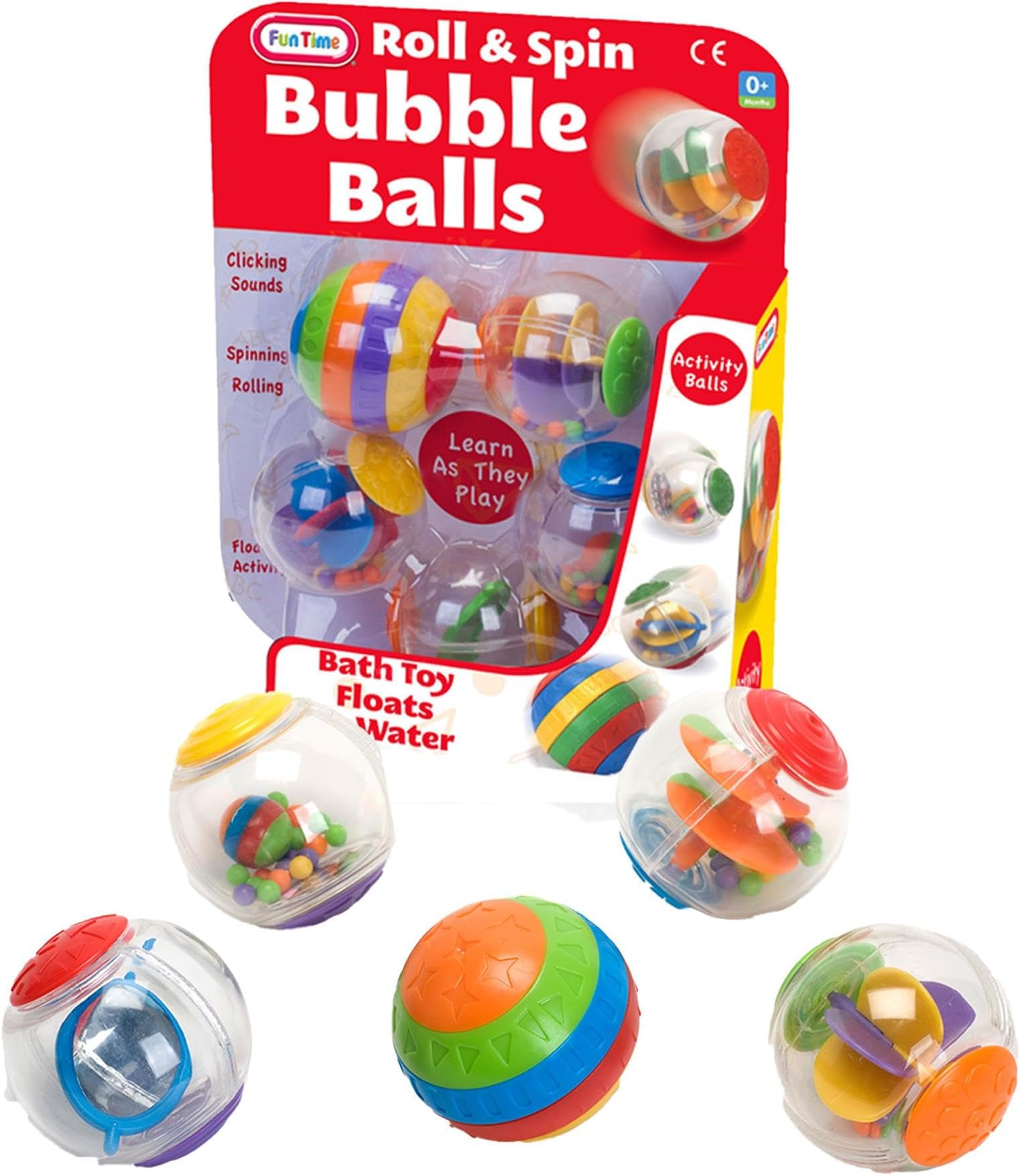 A2Z Spin and Roll Bubble Balls 5 Piece Set Baby Bath Toy Activity Sensory Balls Rattle Rolling Floating Water Play Toys for Toddlers Early Learning Development 0 Months Plus Multi Colour