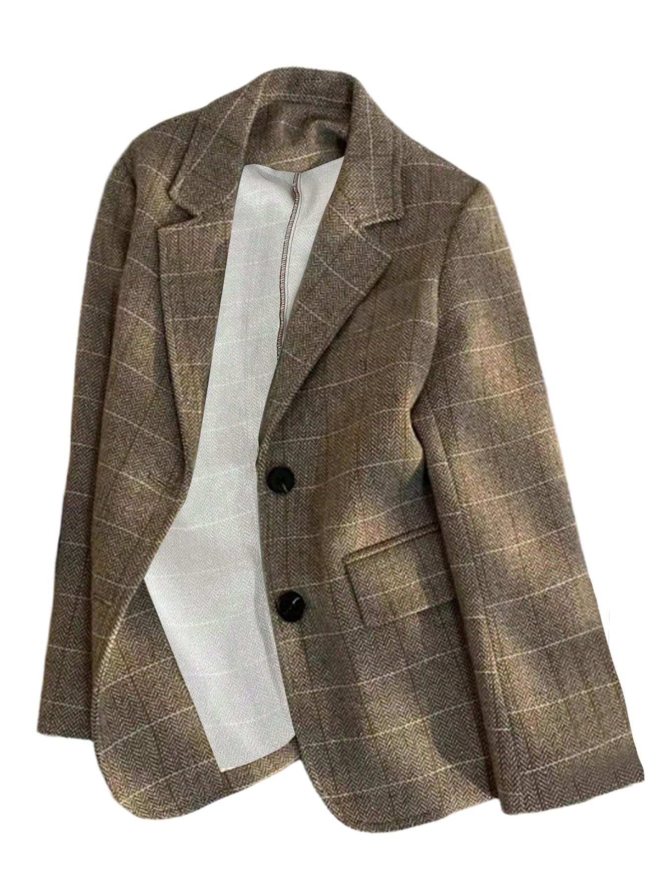 GORGLITTER Womens Plaid Blazer Jacket Business Casual Office Double-Breasted Lapel Coat Outwear