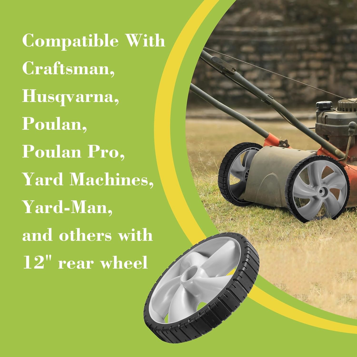 12 Inch Rear Wheel Replacement Arnold 490-324-0002 Lawn Mower Rear Wheels 12x1.75" Plastic Wheel Compatible with Craftman Push Mower Walk Behind Mowers Wagon Wheel 2 Pack