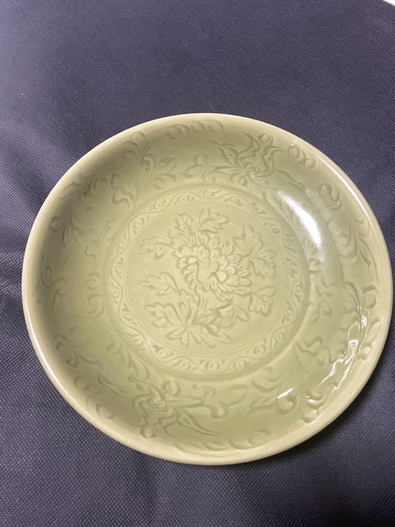 明代 龍泉窯大皿 青瓷 中国 古美術 中国古美術品明時代青磁刻花 大皿龍泉窯木箱あり