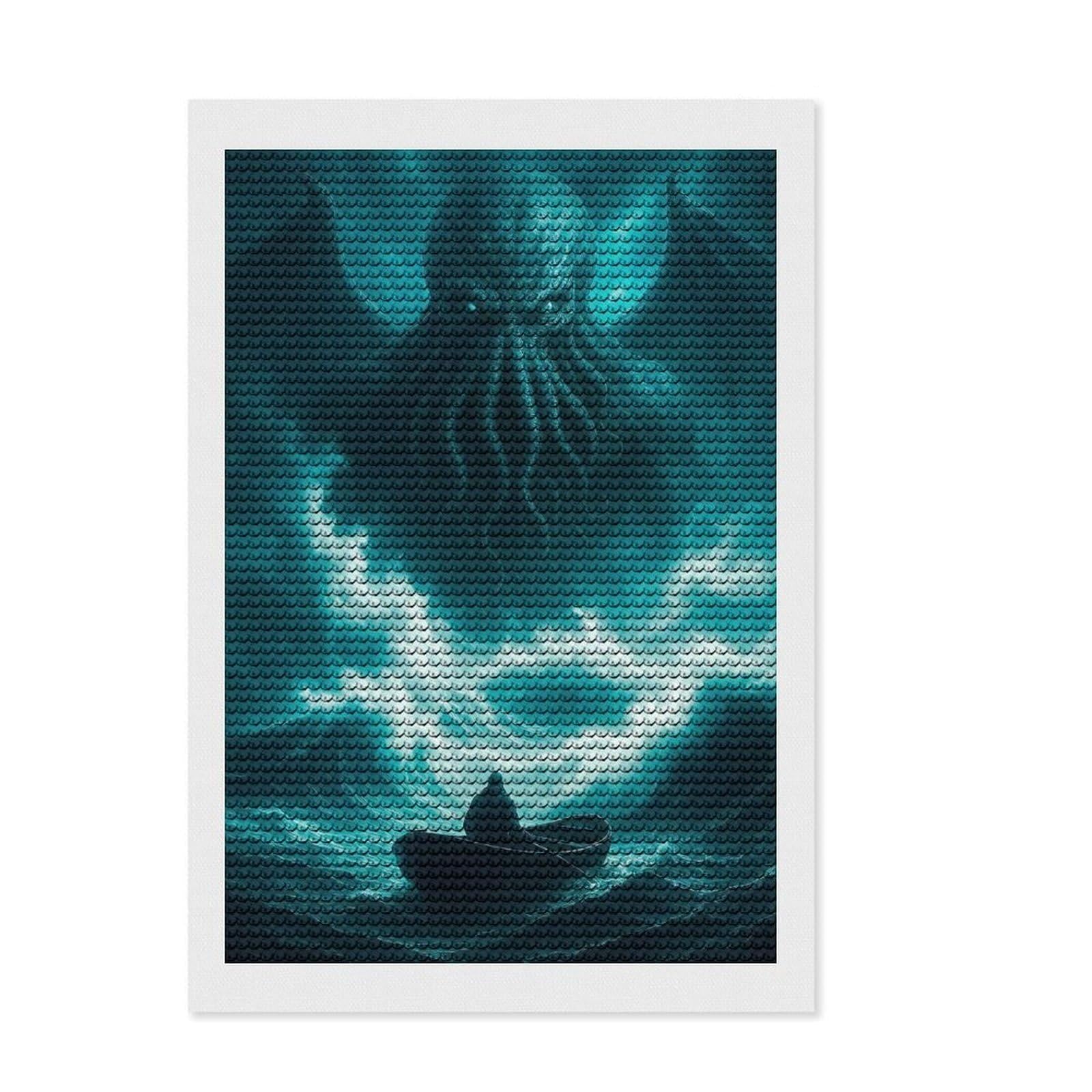 Junmoney Cthulhu Rising Crystal Diamond Art Kit 8"x12", Christmas Gift, Easy to Enjoy, Boho Decor, DIY Craft, Leisure Activity