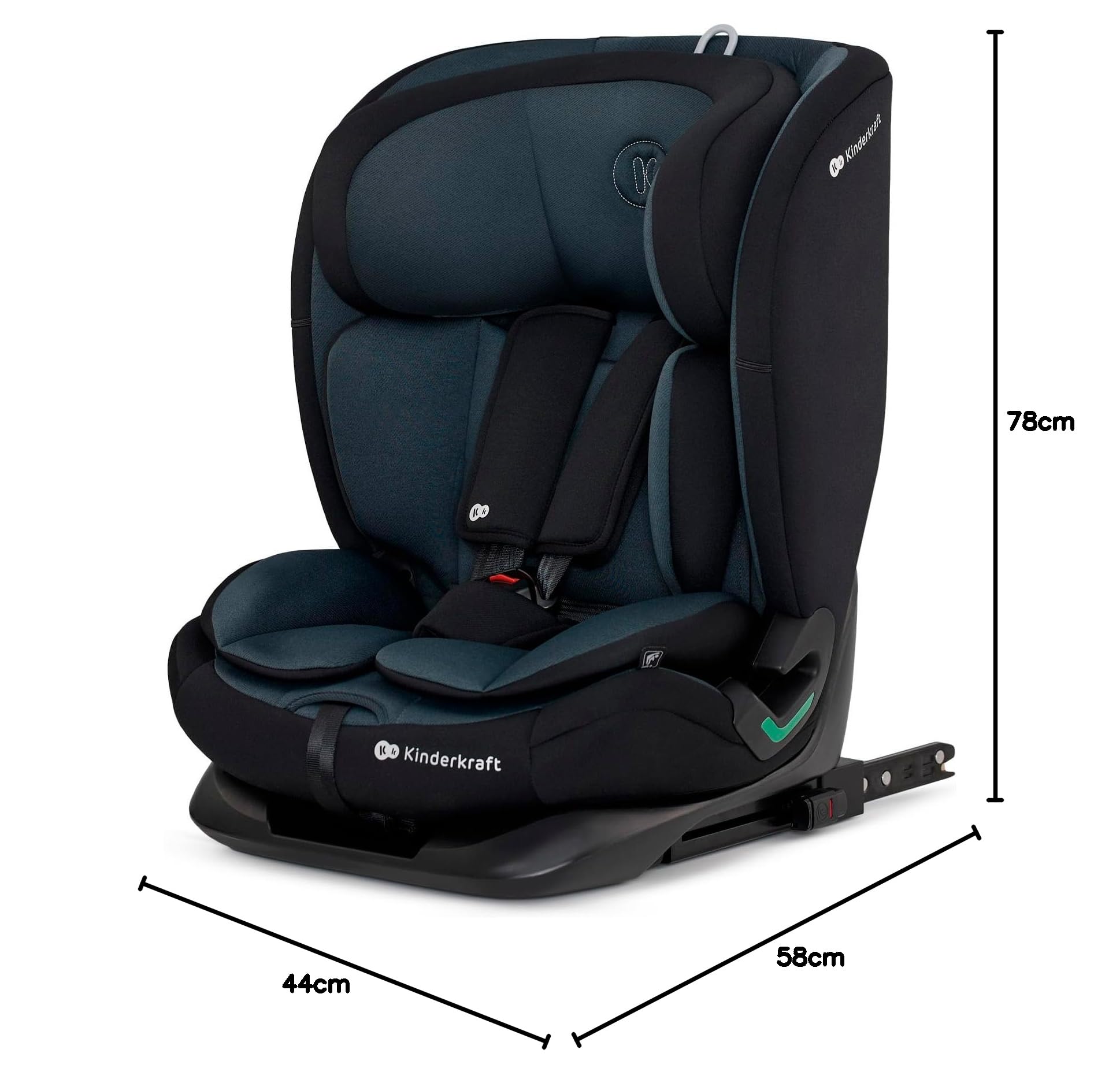 Kinderkraft ONETO3 Fotelik samochodowy z bazą, I-Size 76 do 150 cm, Systemy bezpieczeństwa, Isofix, Reclining, Wzmocniony zagłówek, Wkładka dla najmłodszych, Grupa wiekowa 1/2/3, do 36 kg, Czarny