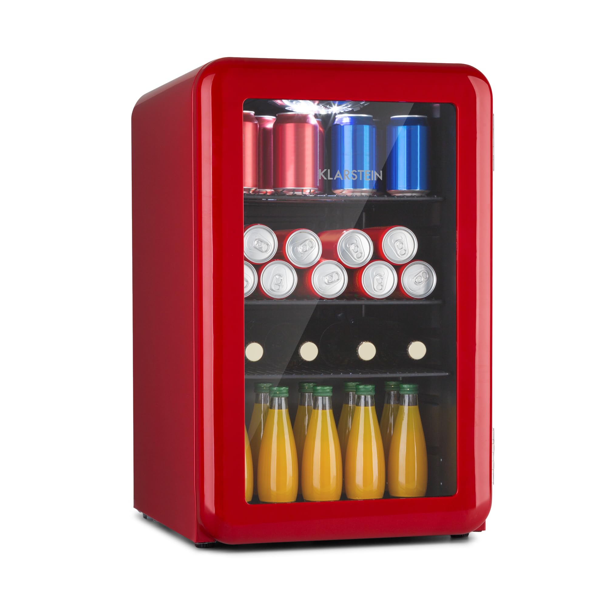 KLARSTEIN Frigorifero PopLife mini bar, frigorifero retrò, 0-10°C, solo 39 dB, 70 L, ecologico, porta a doppio vetro, design retrò, rosso